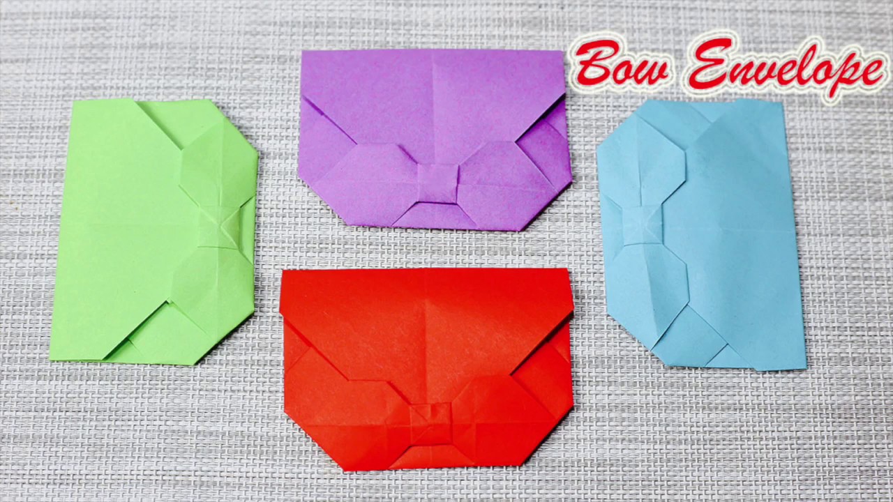 รูปจดหมาย  New  How to make an Origami Bow Envelope : พับซองจดหมายรูปโบว์