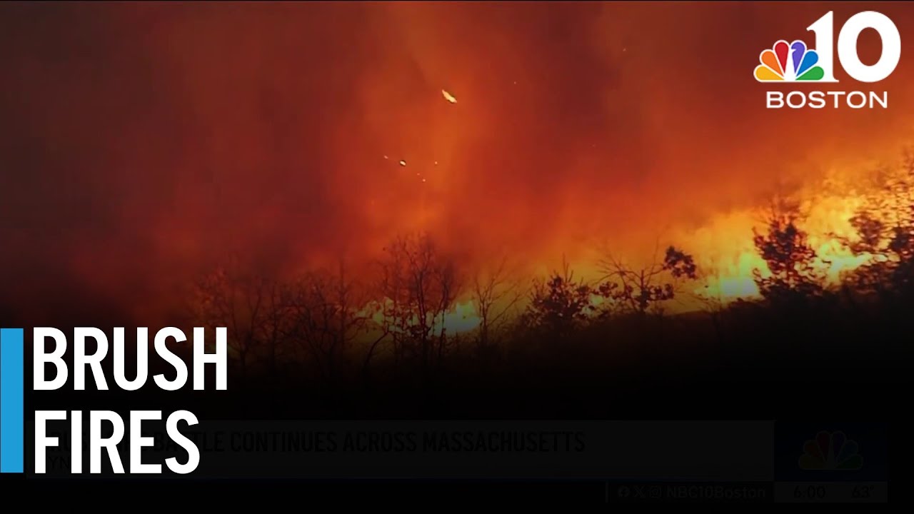 Brush fire battle continues across Mass. - YouTube