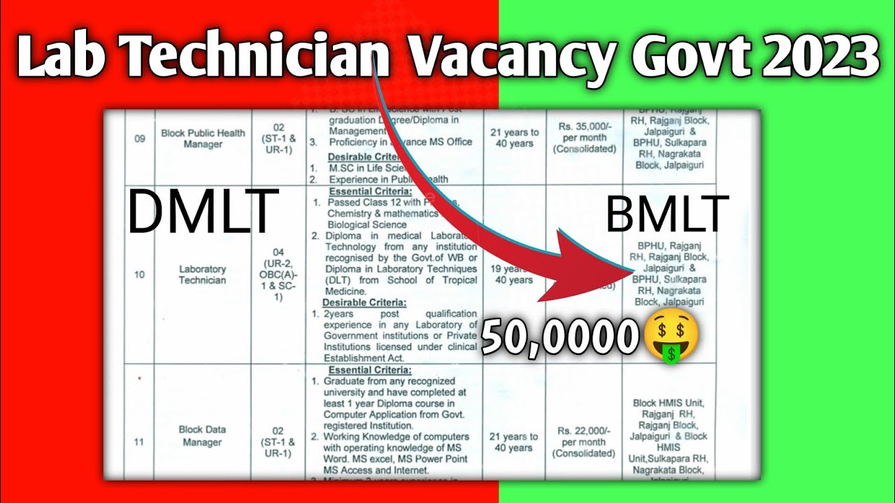 Lab Technician government vacancy 2023 || dmlt govt vacancy || bmlt