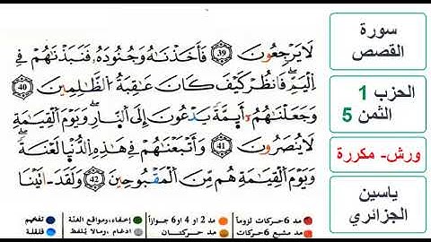 سورة القصص - الحزب 1- الثمن 5- ياسين الجزائري - ورش - مكررة
