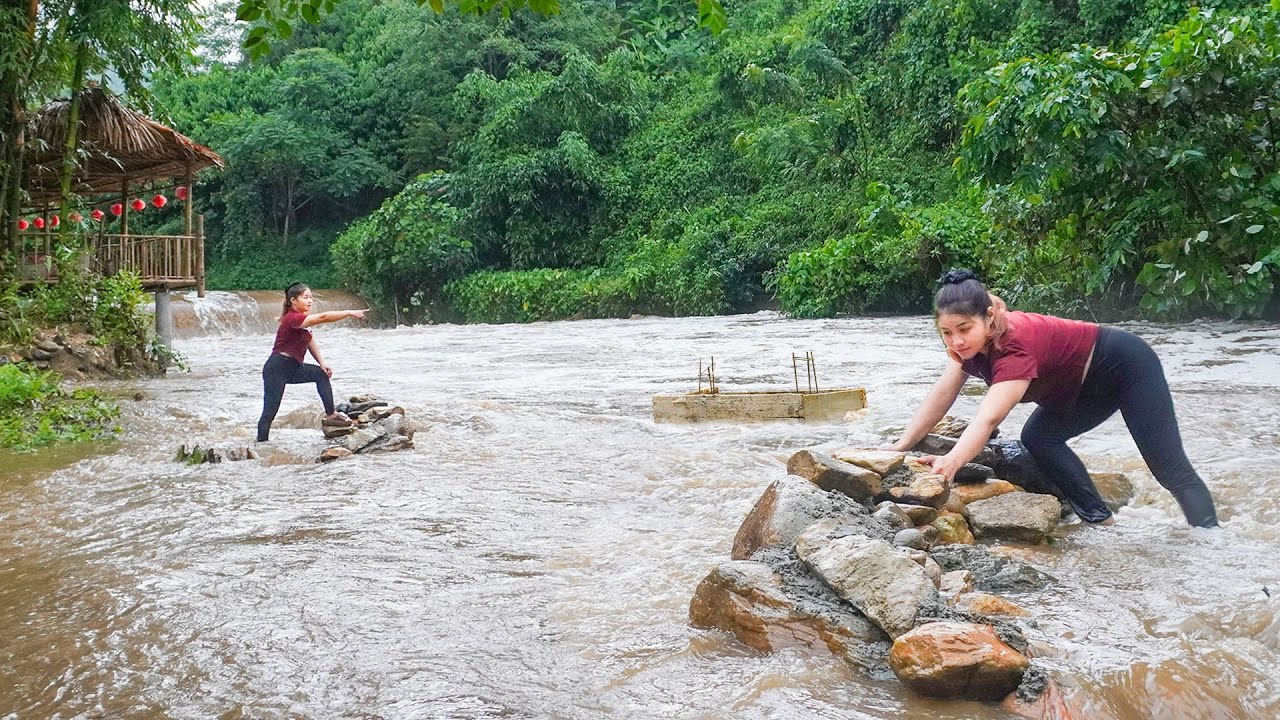 Bridges Making Using Rocks Building a Bridge for Travel During Flood Season - Using A Lot of Rocks ...