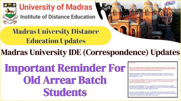 Important Reminder For Old Arrear Batch Students | Madras University IDE Dec 2025 Exam Last Chance