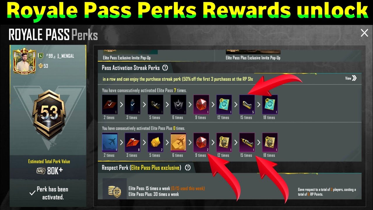 PUBG/BGMI Royale Pass Activation Streak Perks Rewards Royale Pass Perks Explained Maximize material