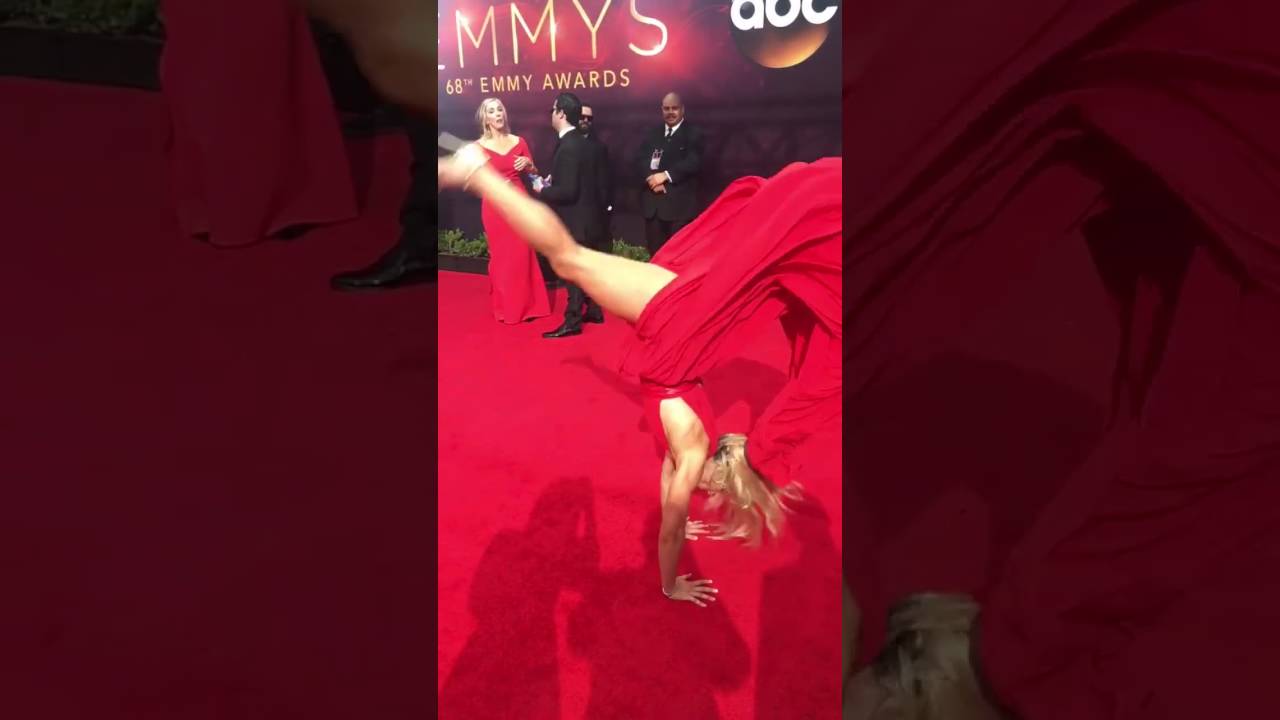 jessie graff red dress American Ninja Warrior's' Jessie Graff kicks butt on the Emmys red carpet