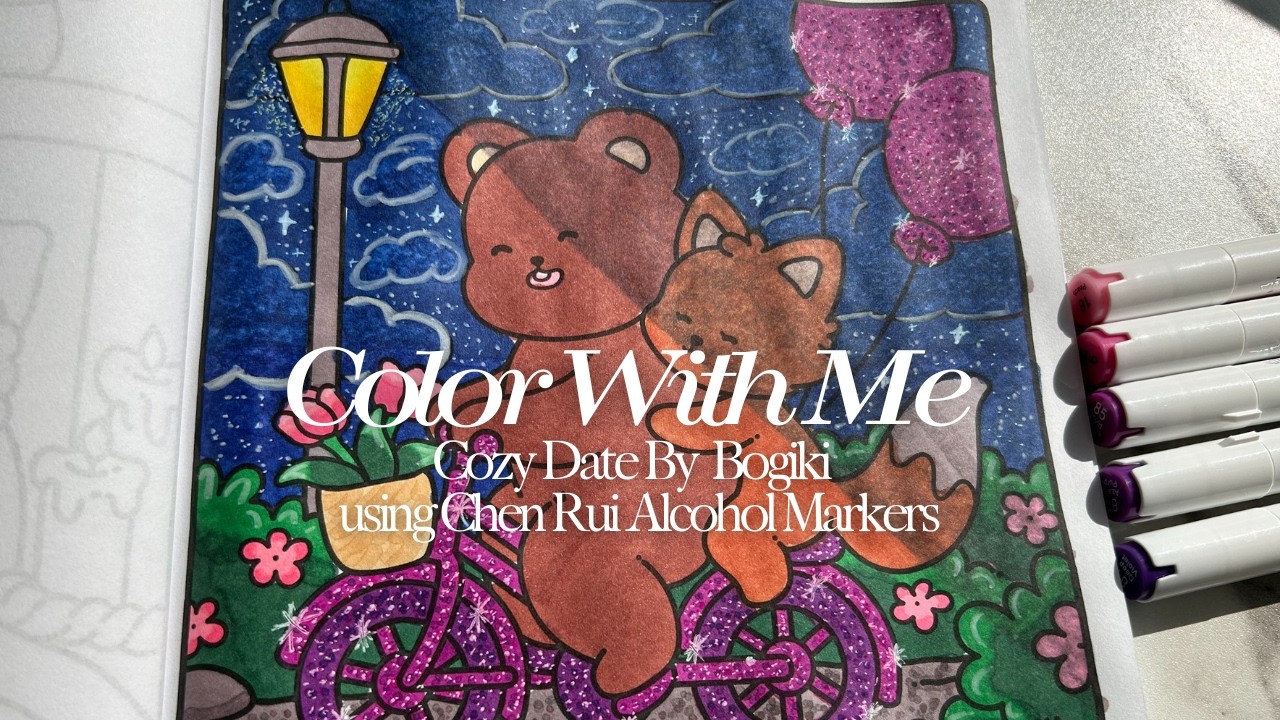 Color with Me ASMR | Cozy Date by Bogiki using Chen Rui Alcohol Markers