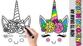 unicorn draw horn kawaii beginners easy drawings step tutorial