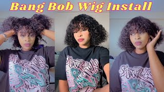 NICMISS Glueless Short Curly Bob Wig Human Hair with Bangs  180% Density Brazilian ft Nicmiss Hair