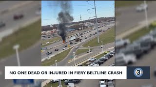 No one dead or injured in fiery belt line crash