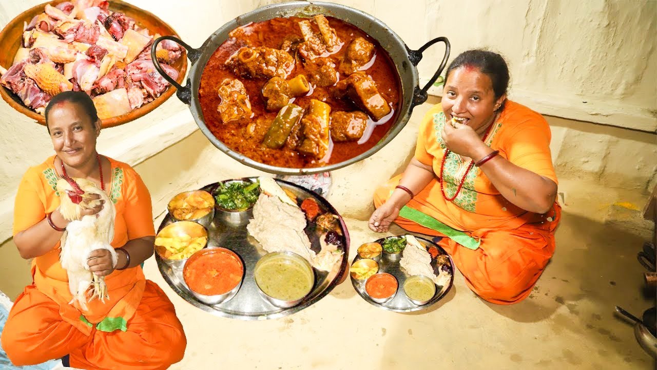 Local Chicken Curry and Nepali national food Dhido Chicken Curry