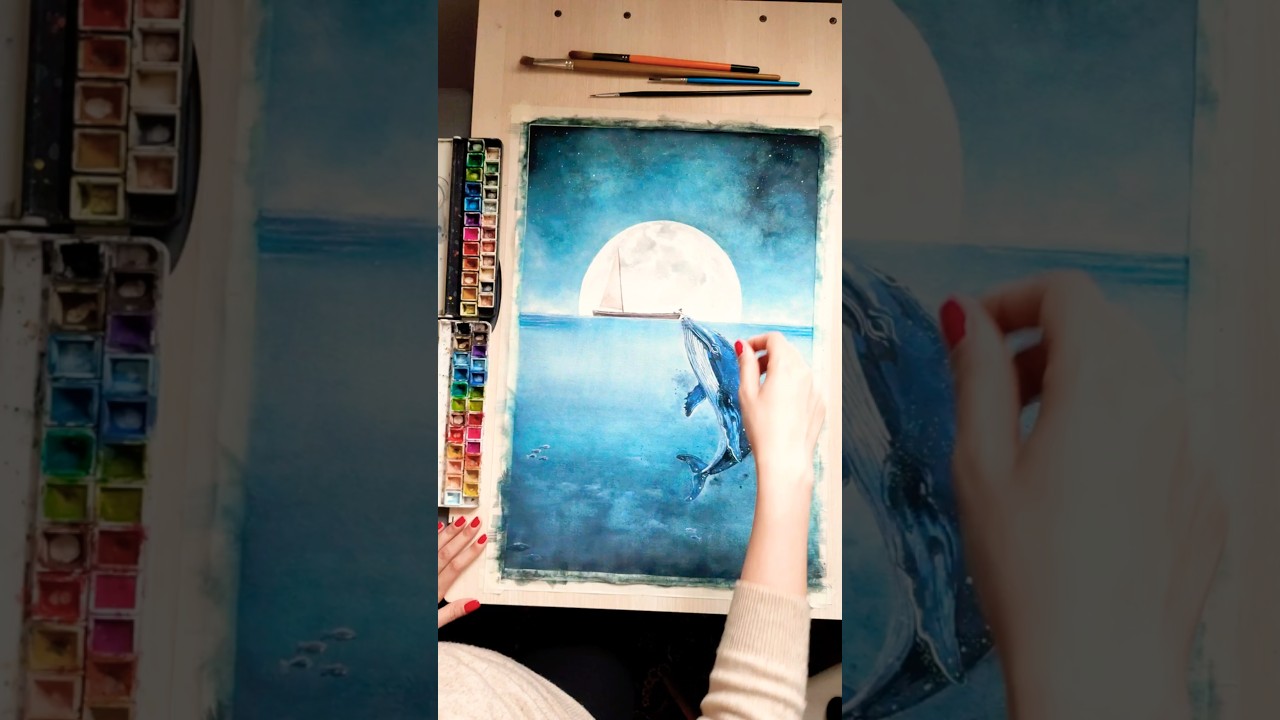 She Touched a Wild Whale's Heart! ❤️🐋 Once-in-a-Lifetime Moment from a Boat!    #art #painting