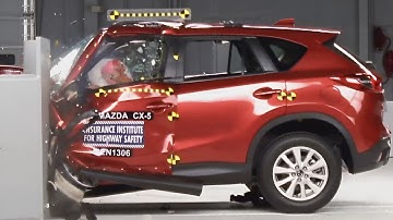 2013 Mazda CX-5 driver-side small overlap crash test (extended footage)