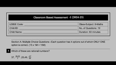 Ap 8th Class Fa-1 💯V.V.imp Maths 🥳Question Paper 2024 | 8th Class fa1 ( CBA_1) Maths   Paper 2024