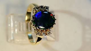 m16174 Stunning Australia Opal 18k gold diamond ring