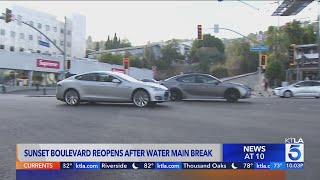 Sunset Boulevard reopens after water main break in West Hollywood