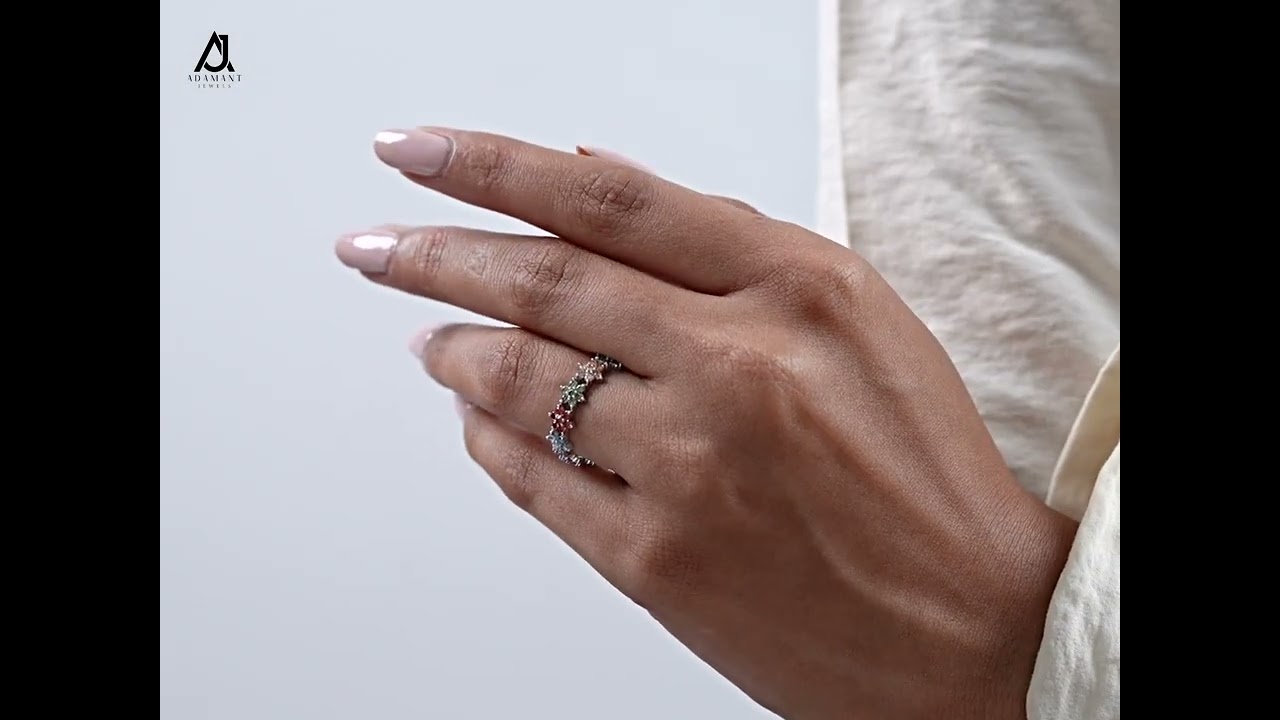 Multi Color Lab Diamond Eternity Band  Round Cut CVD Diamond Floral Wedding Ring