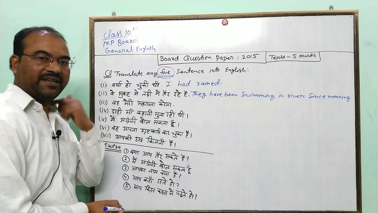 Class 10th MP board tense set 2015 English