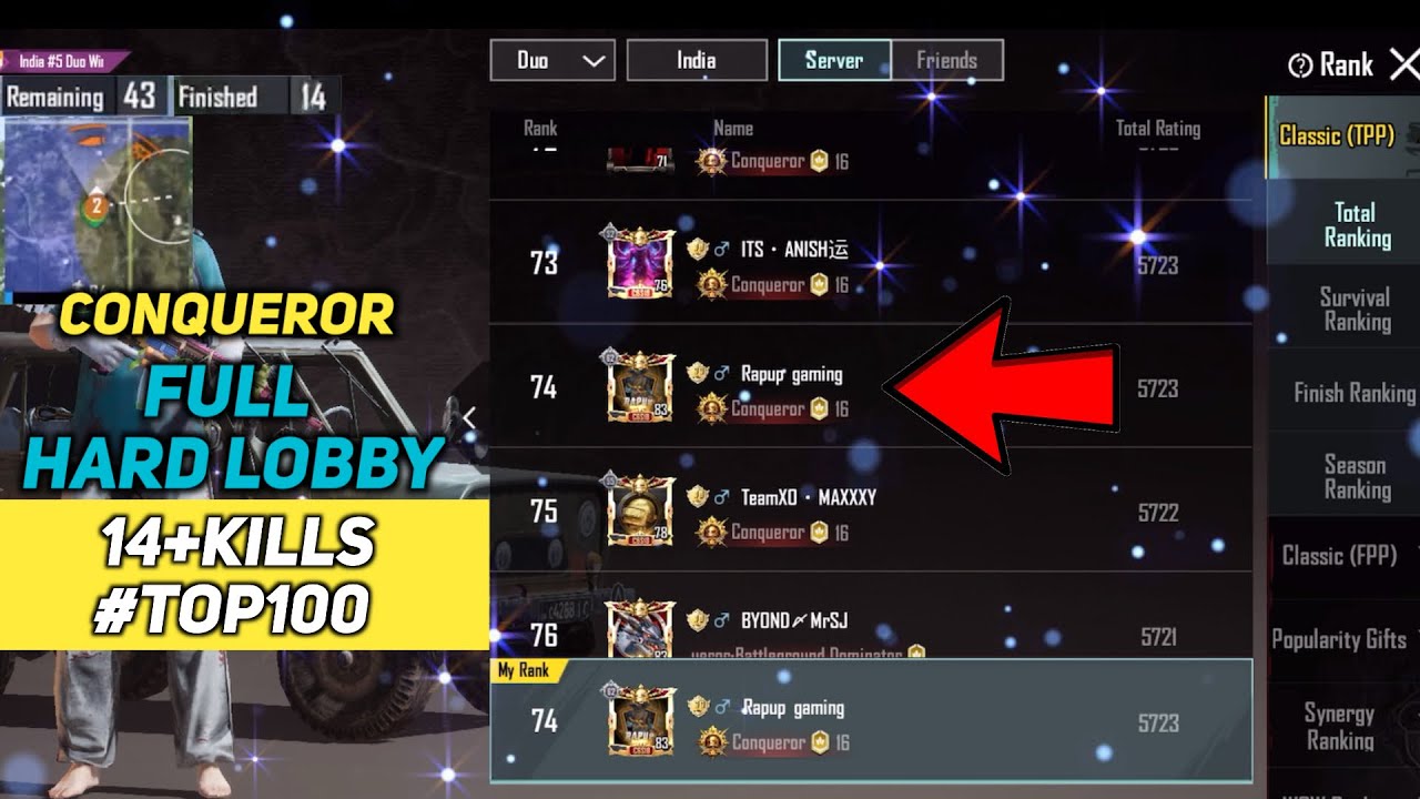 CONQUEROR FULL HARD LOBBY 14 KILLS GAMEPLAY TOP74