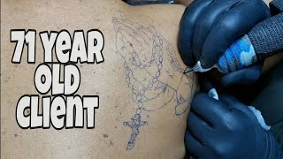 (71 year old client) praying hands tattoo timelapse