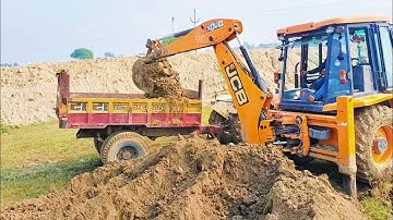 JCB Machine Loading Soil Into Tracters Via JCB Loader | Swaraj Tracters Pulling Video |