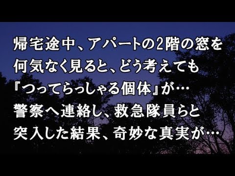 【修羅場　洒落怖】帰宅途中、アパートの2階の窓を何気なく見ると、どう考えても『つってらっしゃる個体』が…警察へ連絡し、救急隊員らと突入した結果、奇妙な真実が…【修羅場・洒落怖のぞき見チャンネル】