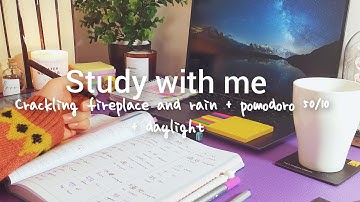 Study with me for 2 hours 🪵🔥Crackling fireplece and rain🌧️ real-time daylight🌞 Pomodoro method 50-10