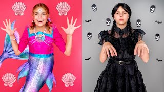 mermaid vs wednesday challenge with vania mania kids