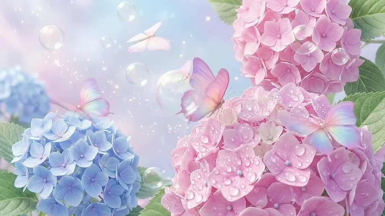 Calming Ambient Music | Soft Pastel Flowers (Hydrangea) | Stress Relief