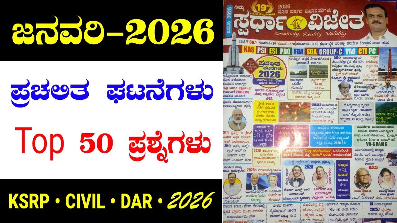 January 2026 full month current affairs in Kannada | current affairs for police constable exam 2026