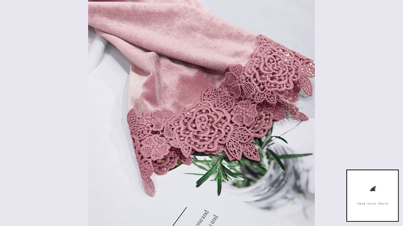 Eyelet Trim Velvet Pajama Set