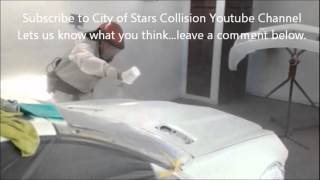 Mercedes Benz SL550 front collision repair clear coat application