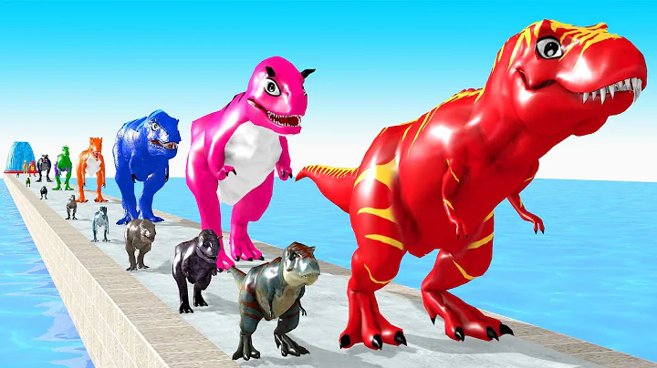 Paint Animals Dinosaur T-Rex Herbivores and Carnivores Dinosaurs Fountain Crossing Animal Cartoon thumbnail