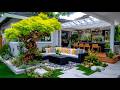 Luxurious Small Backyard Garden Landscaping with Outdoor Kitchen and Elegant Patio