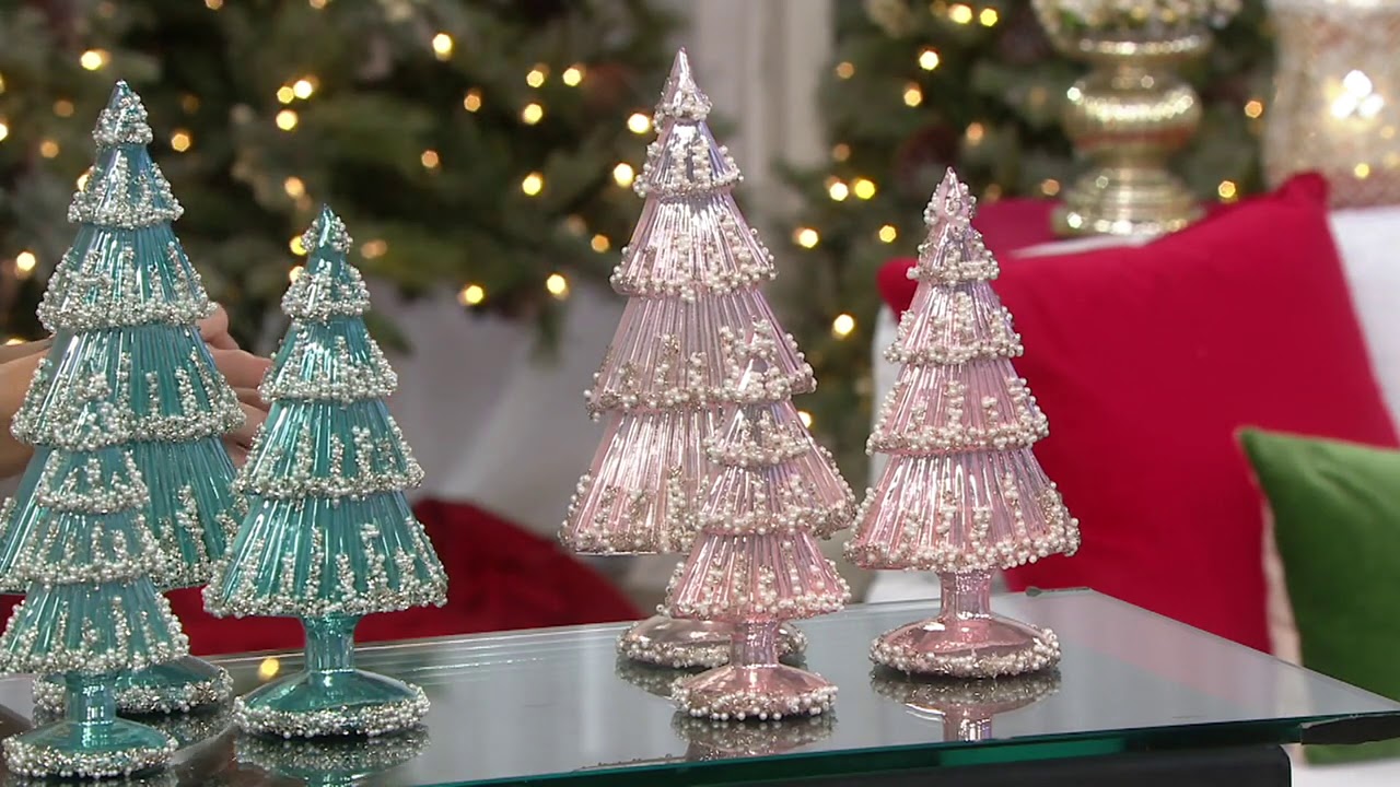 Set of 3 Beaded Pearl Glass Trees by Valerie on QVC YouTube