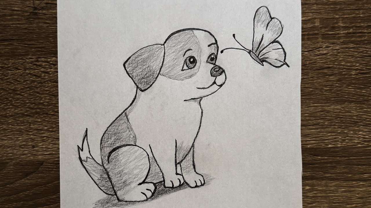 How To Draw A Cute Dog With Butterflies || Easy Anime Drawing ✍️ || Cute Dog drawing Tutorial