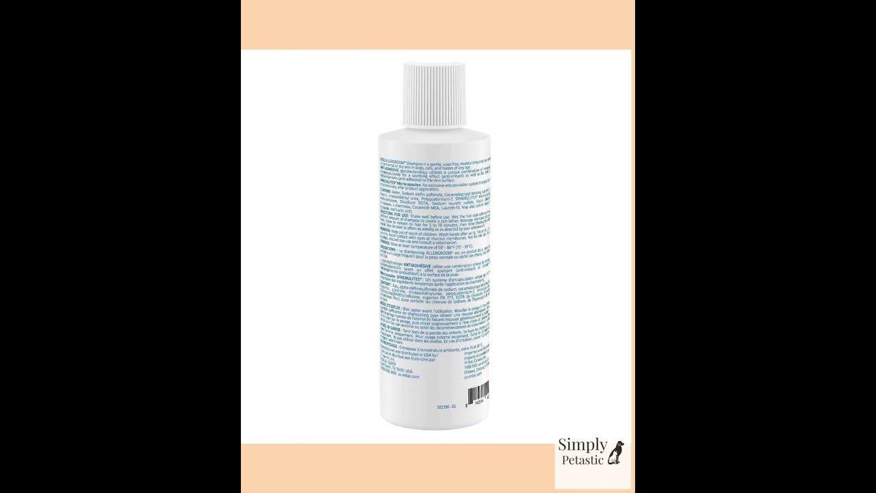 Virbac Allergroom Pet Shampoo For Dogs, Cats & Horses (8 oz) - For Normal or Dry Skin