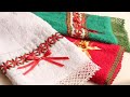 Toalla decorada con bordado en cintas/Bordado español  Navideño/