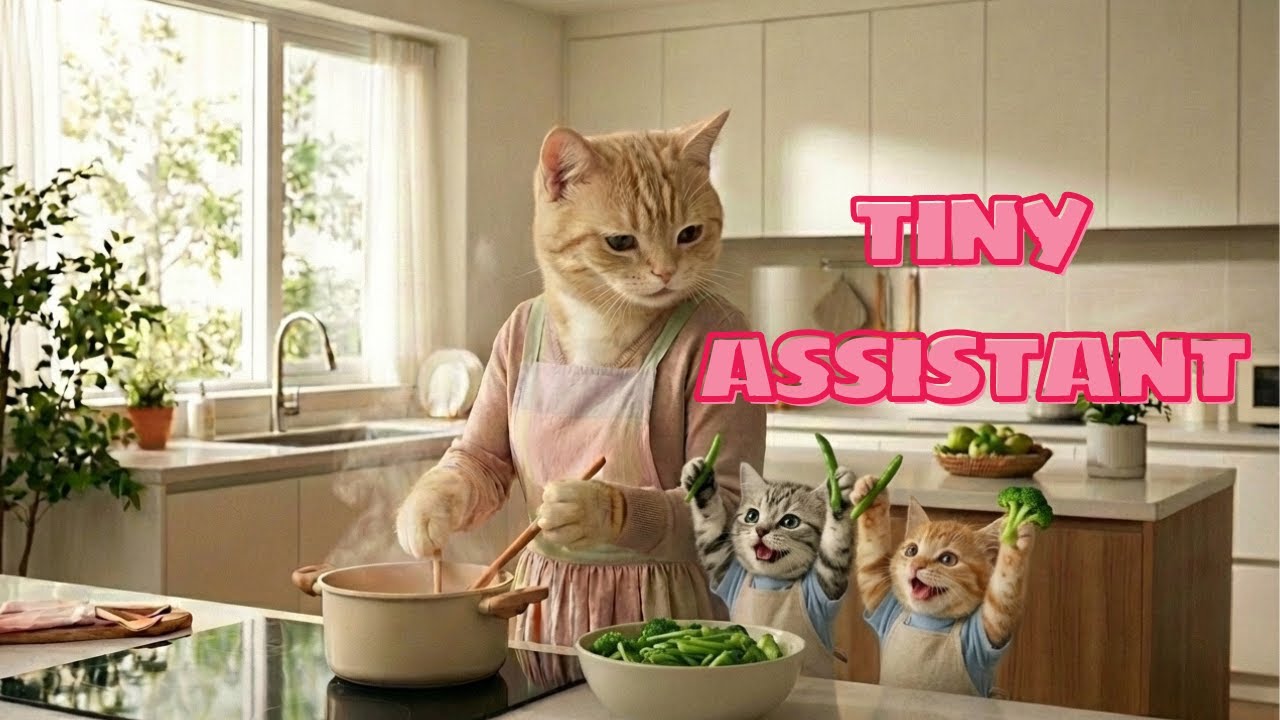 Mama Cat Is Cooking Today🐾 But She Has a Tiny Little Assistant! 🐱🍳✨