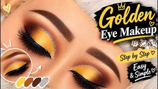 Golden Cut Crease Eye Makeup Tutorial ✨ | Gold Glitter Eyes with Black Eyeliner | Step by Step