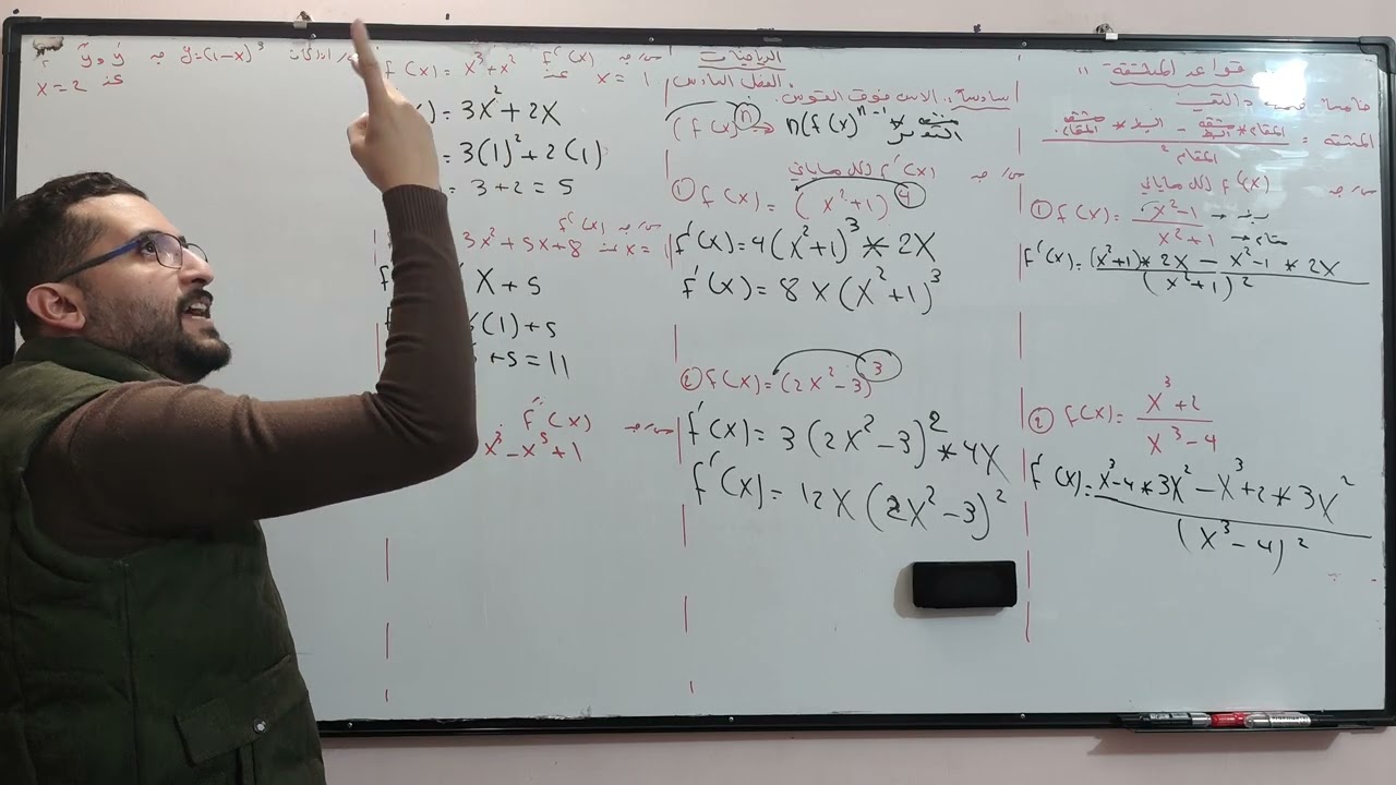 الرياضيات للصف الخامس العلمي الفصل السادس قواعد المشتقة الجزء الثاني 