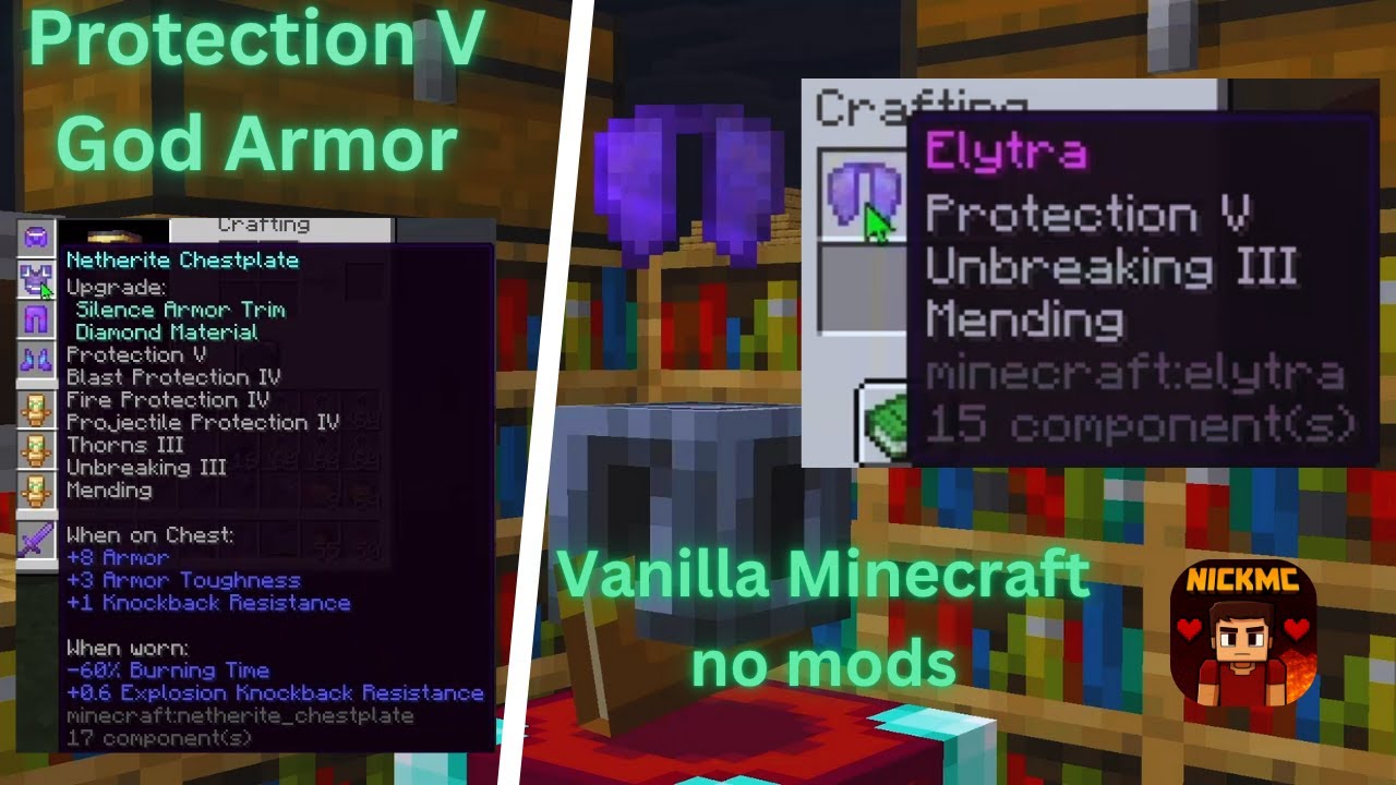 Protection V Elytra and Protection V Super God Armor in Vanilla Minecraft