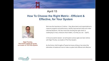 Nigel Thurlow: Choosing the Right Metrics - Effective & Efficient, for Your System