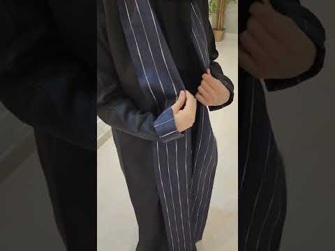 عباية قماش لينن مزينة بقماش كحلي