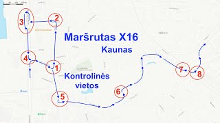 Vairavimo egzamino Maršrutas X16. Kontrolinės vietos.