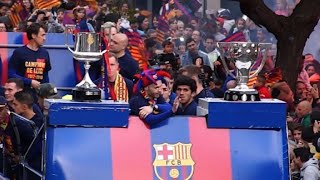 Thousands of barcelona fans line the streets city to celebrate club's
la liga and copa del rey double, although pain an early champions
lea...
