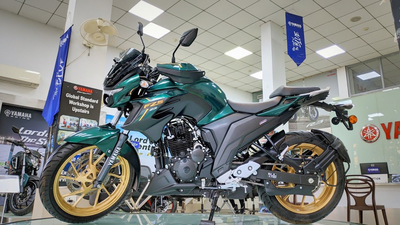 Yamaha FZS-25 Patina Green Colour! Most affordable 250cc Bike! Hindi  Detailed Walkaround - YouTube