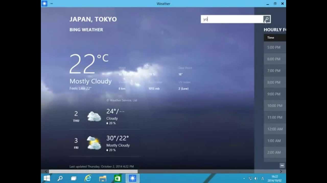 Windows10のストアアプリ 天気 Youtube