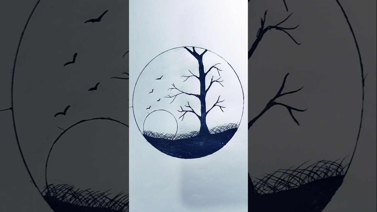 One Black Pen, One Perfect Circle, One Lonely Tree 🖤🖋️ #art #shorts