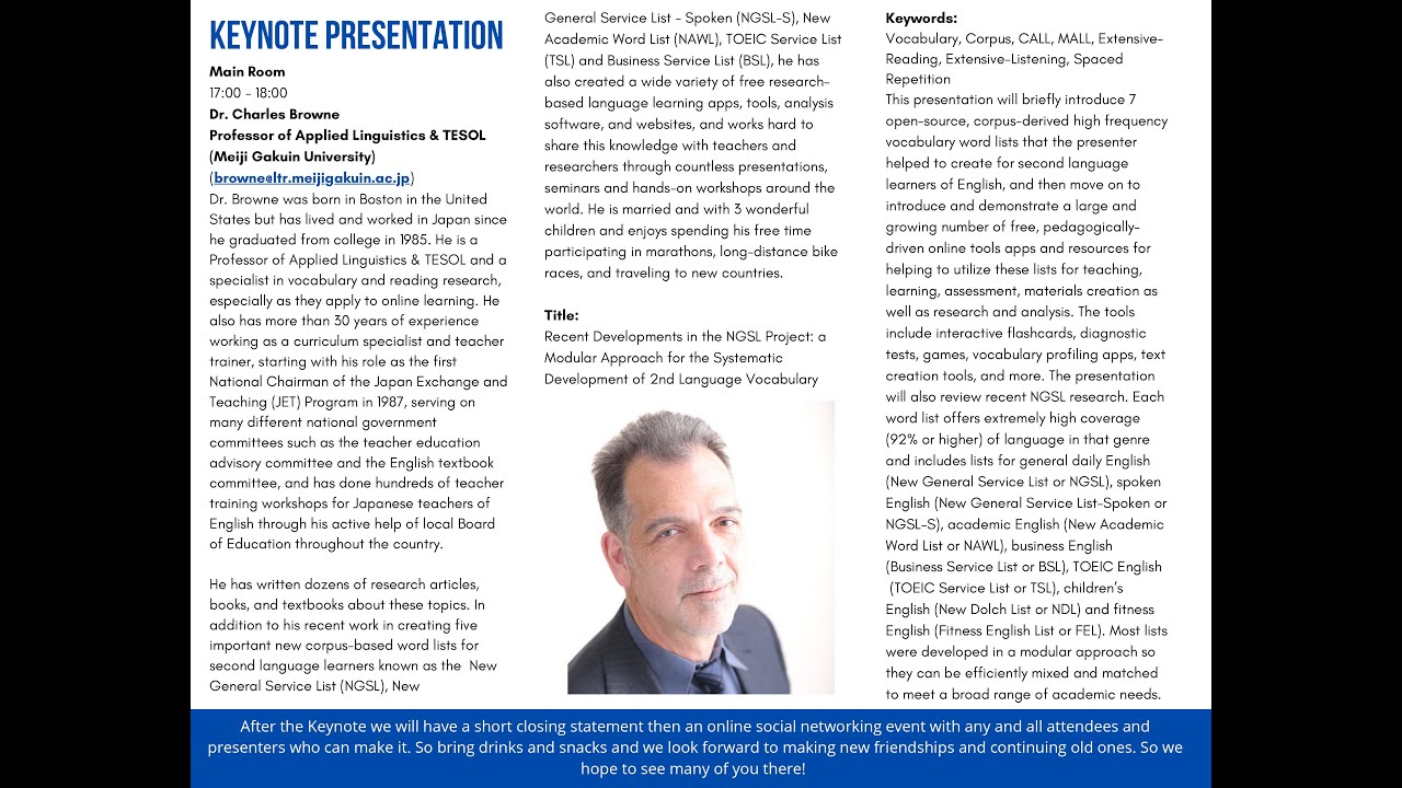 2021 OkiJALT Trends in Language Teaching International Conference - Keynote: Charles Browne