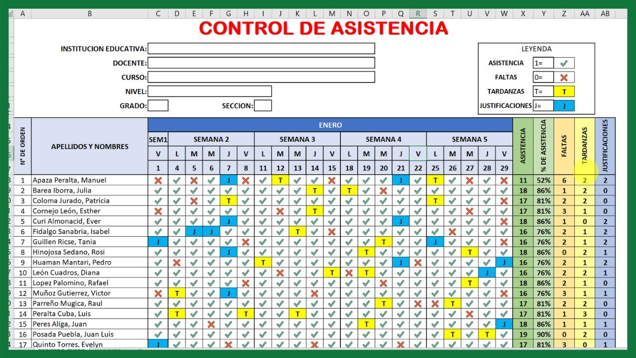 Cómo CREAR un REGISTRO DE ASISTENCIA para ALUMNOS en Excel (Paso a Paso  2021) - YouTube