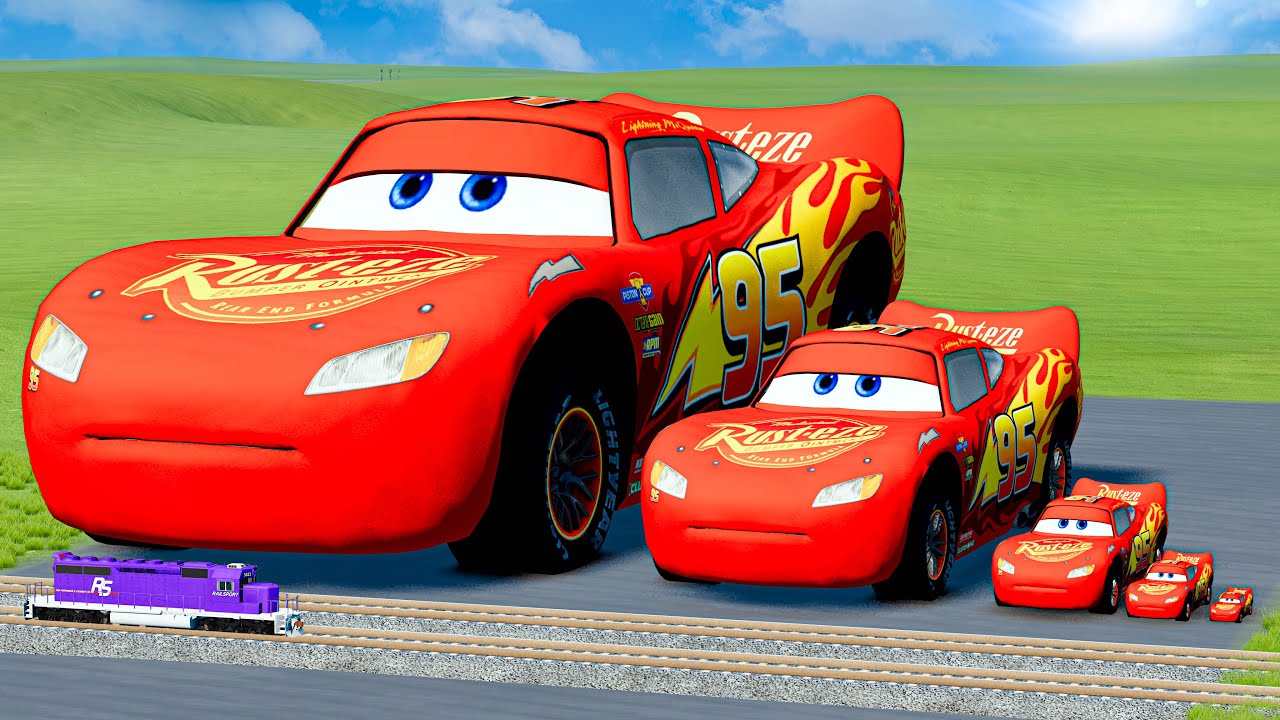 Big and Small Monster McQueen Cars vs Thomas Train | BeamNG
